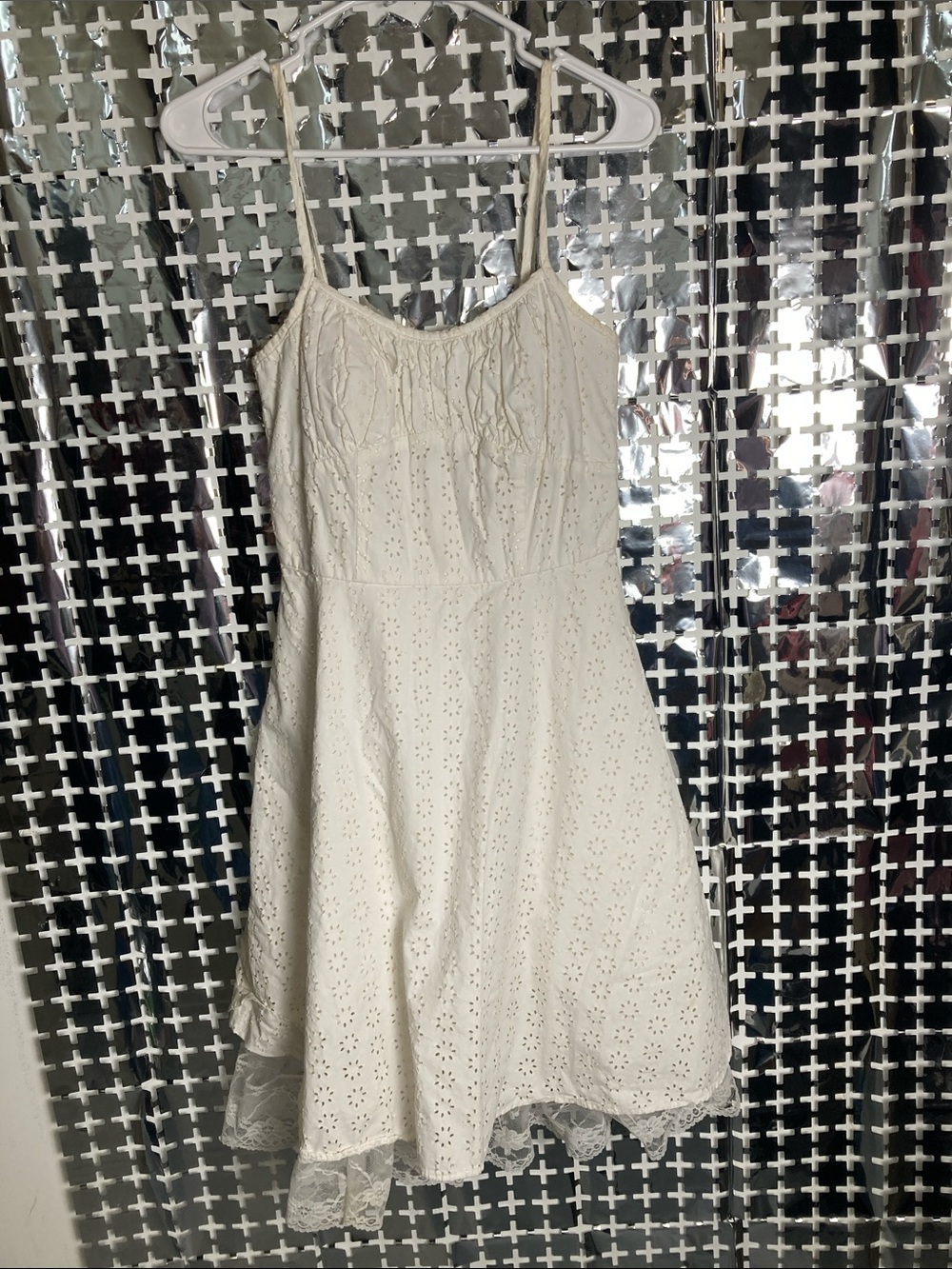 BCX White Eyelet Spaghetti Strap Mini Dress